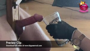 Close up - Femdom edges cock to ruined orgasm in a glass